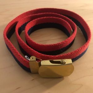 Clare V. woven red/navy belt with gold buckle